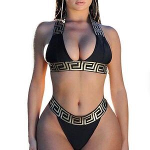 Black Printed Women Sexy 2pc Bikini Swimwear sz Medium